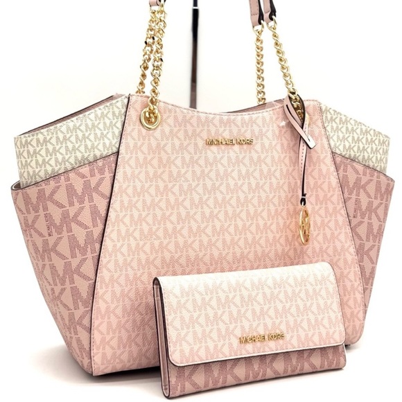 Michael Kors Large Jet Set Travel Shoulder Bag & Trifold Wallet Light Pink Multi - Picture 1 of 13